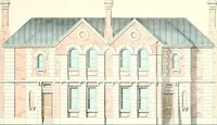 An illustration from The builder's practical director; or, Buildings for all classes, containing plans, sections and elevations for the erection of cottages, villas, farm buildings, dispensaries, public schools, &c., with detailed estimates, quantities, prices, &c. .. (1855)