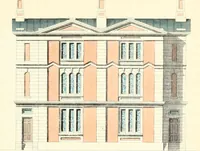 An illustration from The builder's practical director; or, Buildings for all classes, containing plans, sections and elevations for the erection of cottages, villas, farm buildings, dispensaries, public schools, &c., with detailed estimates, quantities, prices, &c. .. (1855)