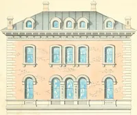An illustration from The builder's practical director; or, Buildings for all classes, containing plans, sections and elevations for the erection of cottages, villas, farm buildings, dispensaries, public schools, &c., with detailed estimates, quantities, prices, &c. .. (1855)