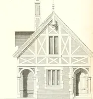 An illustration from The builder's practical director; or, Buildings for all classes, containing plans, sections and elevations for the erection of cottages, villas, farm buildings, dispensaries, public schools, &c., with detailed estimates, quantities, prices, &c. .. (1855)