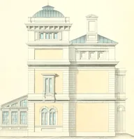 An illustration from The builder's practical director; or, Buildings for all classes, containing plans, sections and elevations for the erection of cottages, villas, farm buildings, dispensaries, public schools, &c., with detailed estimates, quantities, prices, &c. .. (1855)