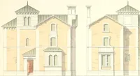 An illustration from The builder's practical director; or, Buildings for all classes, containing plans, sections and elevations for the erection of cottages, villas, farm buildings, dispensaries, public schools, &c., with detailed estimates, quantities, prices, &c. .. (1855)