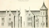 An illustration from The builder's practical director; or, Buildings for all classes, containing plans, sections and elevations for the erection of cottages, villas, farm buildings, dispensaries, public schools, &c., with detailed estimates, quantities, prices, &c. .. (1855)