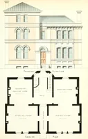 An illustration from The builder's practical director; or, Buildings for all classes, containing plans, sections and elevations for the erection of cottages, villas, farm buildings, dispensaries, public schools, &c., with detailed estimates, quantities, prices, &c. .. (1855)