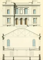 An illustration from The builder's practical director; or, Buildings for all classes, containing plans, sections and elevations for the erection of cottages, villas, farm buildings, dispensaries, public schools, &c., with detailed estimates, quantities, prices, &c. .. (1855)