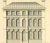 An illustration from The builder's practical director; or, Buildings for all classes, containing plans, sections and elevations for the erection of cottages, villas, farm buildings, dispensaries, public schools, &c., with detailed estimates, quantities, prices, &c. .. (1855)