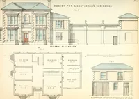 An illustration from The builder's practical director; or, Buildings for all classes, containing plans, sections and elevations for the erection of cottages, villas, farm buildings, dispensaries, public schools, &c., with detailed estimates, quantities, prices, &c. .. (1855)
