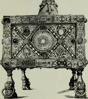An illustration from Die byzantinischen Zellenschmelze der Sammlung Dr. Alex. von Swenigorodskoï und das darüber veröffentlichte Prachtwerk : archäologisch-kunstgeschichtliche Studie (1896)