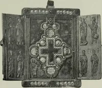 An illustration from Die byzantinischen Zellenschmelze der Sammlung Dr. Alex. von Swenigorodskoï und das darüber veröffentlichte Prachtwerk : archäologisch-kunstgeschichtliche Studie (1896)