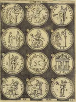 An illustration from Omnivm Caesarvm verissimae imagines ex antiqvis nvmismatis desvmptae : addita per brevi cvivsque vitae descriptiones ac diligenti eorvm, qvae reperiri potvervnt nvmismatvm, aversae partis delineatione. Libri primi (1554)