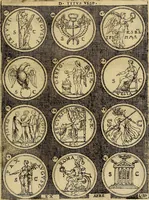 An illustration from Omnivm Caesarvm verissimae imagines ex antiqvis nvmismatis desvmptae : addita per brevi cvivsque vitae descriptiones ac diligenti eorvm, qvae reperiri potvervnt nvmismatvm, aversae partis delineatione. Libri primi (1554)