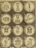 An illustration from Omnivm Caesarvm verissimae imagines ex antiqvis nvmismatis desvmptae : addita per brevi cvivsque vitae descriptiones ac diligenti eorvm, qvae reperiri potvervnt nvmismatvm, aversae partis delineatione. Libri primi (1554)