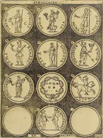 An illustration from Omnivm Caesarvm verissimae imagines ex antiqvis nvmismatis desvmptae : addita per brevi cvivsque vitae descriptiones ac diligenti eorvm, qvae reperiri potvervnt nvmismatvm, aversae partis delineatione. Libri primi (1554)