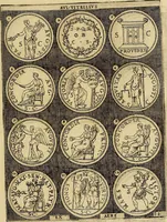 An illustration from Omnivm Caesarvm verissimae imagines ex antiqvis nvmismatis desvmptae : addita per brevi cvivsque vitae descriptiones ac diligenti eorvm, qvae reperiri potvervnt nvmismatvm, aversae partis delineatione. Libri primi (1554)