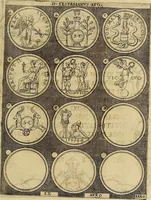 An illustration from Omnivm Caesarvm verissimae imagines ex antiqvis nvmismatis desvmptae : addita per brevi cvivsque vitae descriptiones ac diligenti eorvm, qvae reperiri potvervnt nvmismatvm, aversae partis delineatione. Libri primi (1554)