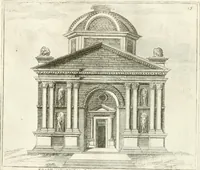 An illustration from Calcografia di Roma, ovvero, Le piante, vendute, piazze, chiese, palazzi, bassirilievi, statue ed altri monumenti antichi e moderni di questra superba citta' : incisi in rame e divisi in vari volumi (1779)