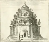 An illustration from Calcografia di Roma, ovvero, Le piante, vendute, piazze, chiese, palazzi, bassirilievi, statue ed altri monumenti antichi e moderni di questra superba citta' : incisi in rame e divisi in vari volumi (1779)