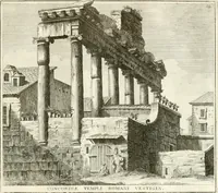 An illustration from Calcografia di Roma, ovvero, Le piante, vendute, piazze, chiese, palazzi, bassirilievi, statue ed altri monumenti antichi e moderni di questra superba citta' : incisi in rame e divisi in vari volumi (1779)