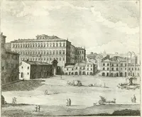 An illustration from Calcografia di Roma, ovvero, Le piante, vendute, piazze, chiese, palazzi, bassirilievi, statue ed altri monumenti antichi e moderni di questra superba citta' : incisi in rame e divisi in vari volumi (1779)