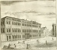 An illustration from Calcografia di Roma, ovvero, Le piante, vendute, piazze, chiese, palazzi, bassirilievi, statue ed altri monumenti antichi e moderni di questra superba citta' : incisi in rame e divisi in vari volumi (1779)