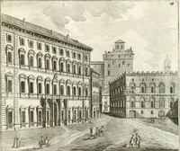 An illustration from Calcografia di Roma, ovvero, Le piante, vendute, piazze, chiese, palazzi, bassirilievi, statue ed altri monumenti antichi e moderni di questra superba citta' : incisi in rame e divisi in vari volumi (1779)