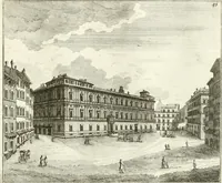 An illustration from Calcografia di Roma, ovvero, Le piante, vendute, piazze, chiese, palazzi, bassirilievi, statue ed altri monumenti antichi e moderni di questra superba citta' : incisi in rame e divisi in vari volumi (1779)