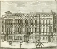 An illustration from Calcografia di Roma, ovvero, Le piante, vendute, piazze, chiese, palazzi, bassirilievi, statue ed altri monumenti antichi e moderni di questra superba citta' : incisi in rame e divisi in vari volumi (1779)