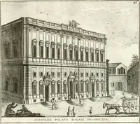 An illustration from Calcografia di Roma, ovvero, Le piante, vendute, piazze, chiese, palazzi, bassirilievi, statue ed altri monumenti antichi e moderni di questra superba citta' : incisi in rame e divisi in vari volumi (1779)