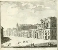 An illustration from Calcografia di Roma, ovvero, Le piante, vendute, piazze, chiese, palazzi, bassirilievi, statue ed altri monumenti antichi e moderni di questra superba citta' : incisi in rame e divisi in vari volumi (1779)