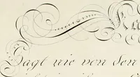 An illustration from Calligrafia tedesca : dimostrante in tavole ragionate le scritture corrente, kanzley, e la gotica o fractur : esemplari che appartengono alla seconda parte del Trattato teorico-pratico di calligrafia, approvato dall E.I.R. Governo Generale ad uso delle scuole nelle provincie Venete (1819)