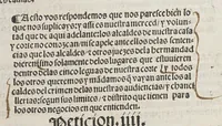 An illustration from Capitulos nueuamente concedidos por la S.C.C.M. del emperador y rey n[uest]ro señor: en las cortes que tuuo, y celebro en la ciudad de Toledo en el año passado de. M.D. y. xxxix. años. : Con la declaracion d[e] las pregmaticas d[e] las mulas, y q[ua]rtaos [sic]. Ju[n]tamente co[n] los capitulos dicedidos e[n] las cortes q[ue] assi mismo tuuo, y celebro e[n] la villa de Valladolid: este año de mill [et] quinie[n]tos y. xl. ii. años. (1542)