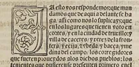 An illustration from Capítulos nueuame[n]te concedidos por la S.C.C.M. del emperador y rey nuestro señor en las cortes que tuuo y celebro en la ciudad de Toledo: en el año passado de M.D.[y] xxix. años. : Con la declaracio[n] de las pregmaticas de las mulas, y q[ua]rtagos. Juntame[n]te con los capitulos dicedidos en las cortes q[ue] assi mismo tuuo, y celebro en la villa de Valladolid: este año de mil [y] quinientos [y] xl.ij. años (1545)