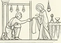 An illustration from Caractâeristiques des saints dans l'art populaire (1867)