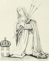 An illustration from Caractâeristiques des saints dans l'art populaire (1867)