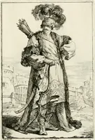 An illustration from Caravanne du sultan ala Mecque; mascarade turque donnée a Rome par Messieurs les pensionnaires de l'Academie de France et leurs amis au Carnaval de l'année 1748. Dediée à messire Iean Francois de Troy, ecuïer, conseiller sécrétaire du Roi, chevalier de l'Ordre de S. Michel, directeur de l'Academie roïale de France a Rome, ancien Recteur de celle de Paris, et ancien Prince de l'Academie de S. Luc de Rome &c ... (1749)