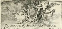 An illustration from Caravanne du sultan ala Mecque; mascarade turque donnée a Rome par Messieurs les pensionnaires de l'Academie de France et leurs amis au Carnaval de l'année 1748. Dediée à messire Iean Francois de Troy, ecuïer, conseiller sécrétaire du Roi, chevalier de l'Ordre de S. Michel, directeur de l'Academie roïale de France a Rome, ancien Recteur de celle de Paris, et ancien Prince de l'Academie de S. Luc de Rome &c ... (1749)