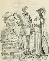 An illustration from A caricature history of Canadian politics : events from the union of 1841, as illustrated by cartoons from "Grip", and various other sources (1886)