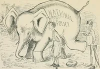An illustration from A caricature history of Canadian politics : events from the union of 1841, as illustrated by cartoons from "Grip", and various other sources (1886)