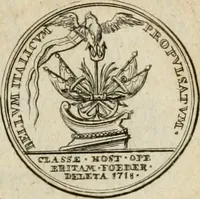 An illustration from Caroli Gustavi Heraei sacrae caes., majest., consiliarii, & rei antiquae, nec non feriundis numismatibus praefecti, Inscriptiones et symbola varii argumenti (1734)