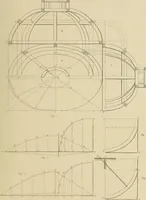 An illustration from The carpenter's new guide; a complete book of lines for carpentry and joinery, treating fully on practical geometry, soffits, groins, niches, roofs, and domes, and containing a great variety of original designs. Also a full exemplification of the theory and practice of stair building, cornices, mouldings, and dressings of every description. Including also some observations and calculations on the strength of timber (1854)