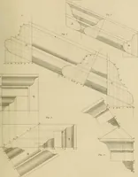 An illustration from The carpenter's new guide; a complete book of lines for carpentry and joinery, treating fully on practical geometry, soffits, groins, niches, roofs, and domes, and containing a great variety of original designs. Also a full exemplification of the theory and practice of stair building, cornices, mouldings, and dressings of every description. Including also some observations and calculations on the strength of timber (1854)