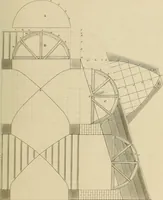An illustration from The carpenter's new guide; a complete book of lines for carpentry and joinery, treating fully on practical geometry, soffits, groins, niches, roofs, and domes, and containing a great variety of original designs. Also a full exemplification of the theory and practice of stair building, cornices, mouldings, and dressings of every description. Including also some observations and calculations on the strength of timber (1854)
