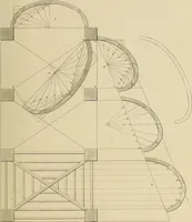 An illustration from The carpenter's new guide; a complete book of lines for carpentry and joinery, treating fully on practical geometry, soffits, groins, niches, roofs, and domes, and containing a great variety of original designs. Also a full exemplification of the theory and practice of stair building, cornices, mouldings, and dressings of every description. Including also some observations and calculations on the strength of timber (1854)