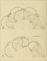 An illustration from The carpenter's new guide; a complete book of lines for carpentry and joinery, treating fully on practical geometry, soffits, groins, niches, roofs, and domes, and containing a great variety of original designs. Also a full exemplification of the theory and practice of stair building, cornices, mouldings, and dressings of every description. Including also some observations and calculations on the strength of timber (1854)