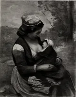 An illustration from Catalogue de tableaux modernes de premier ordre, pastels, aquarelles, dessins : œuvres importantes de: Besnard, Bonvin, Carriere, Cazin, Corot, Daubigny, Daumier, Degas, Diaz, Forain, Harpignies, Lebourg, Meissonier, Millet, Monet, Puvis de Chavannes, Théodore Rousseau, Renoir, Sisley, etc.; sculptures par Barye, Carriés, Dalou, Gémito, Rodin (1897)