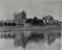 An illustration from Catalogue de tableaux modernes de premier ordre, pastels, aquarelles, dessins : œuvres importantes de: Besnard, Bonvin, Carriere, Cazin, Corot, Daubigny, Daumier, Degas, Diaz, Forain, Harpignies, Lebourg, Meissonier, Millet, Monet, Puvis de Chavannes, Théodore Rousseau, Renoir, Sisley, etc.; sculptures par Barye, Carriés, Dalou, Gémito, Rodin (1897)