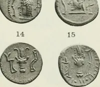 An illustration from Catalogue of the Greek coins of Arabia, Mesopotamia and Persia (Nabataea, Arabia Provincia, S. Arabia, Mesopotamia, Babylonia, Assyria, Persia, Alexandrine empire of the East, Persis, Elymais, Characene / by George Francis Hill ... With a map and fifty-five plates (1922)