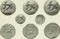 An illustration from Catalogue of the Greek coins of Arabia, Mesopotamia and Persia (Nabataea, Arabia Provincia, S. Arabia, Mesopotamia, Babylonia, Assyria, Persia, Alexandrine empire of the East, Persis, Elymais, Characene / by George Francis Hill ... With a map and fifty-five plates (1922)