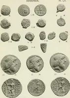 An illustration from Catalogue of the Greek coins of Arabia, Mesopotamia and Persia (Nabataea, Arabia Provincia, S. Arabia, Mesopotamia, Babylonia, Assyria, Persia, Alexandrine empire of the East, Persis, Elymais, Characene / by George Francis Hill ... With a map and fifty-five plates (1922)