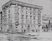 An illustration from Catalogue of the architectural exhibition, Boston Architectural Club and Boston Society of Architects: St. Botolph Club, 2 Newbury Street, from May 22nd to June 3rd, 1899 (1899)